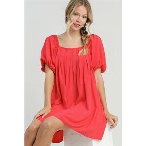 Umgee Full Size Squared Neck Puff Sleeve Mini Dress Plus Size